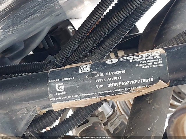 44744340 :رقم المزاد ، 3NSVFE927KF776618 vin ، 2019 Polaris Rzr Xp 4 Turbo Eps مزاد بيع