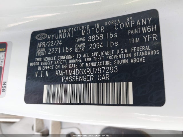 44744343 :رقم المزاد ، KMHLM4DGXRU797293 vin ، 2024 Hyundai Elantra Sel مزاد بيع