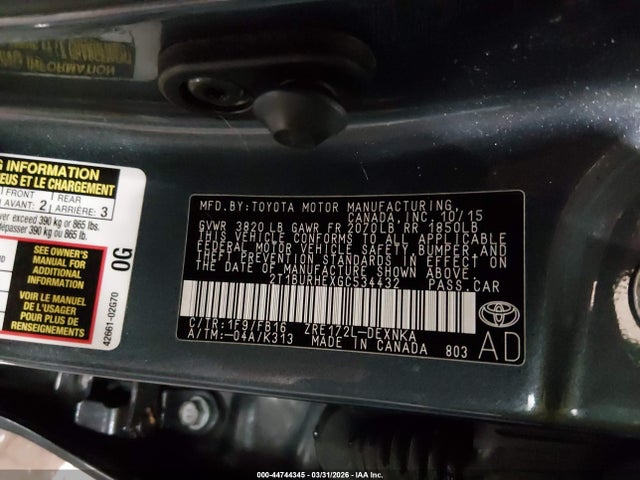Toyota COROLLA LE 2016 2T1BURHEXGC534432 Image 9