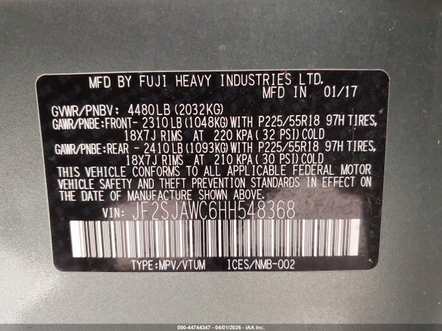 Продаж на аукціоні авто 2017 Subaru Forester 2.5i Touring, vin: JF2SJAWC6HH548368, номер лоту: 44744347
