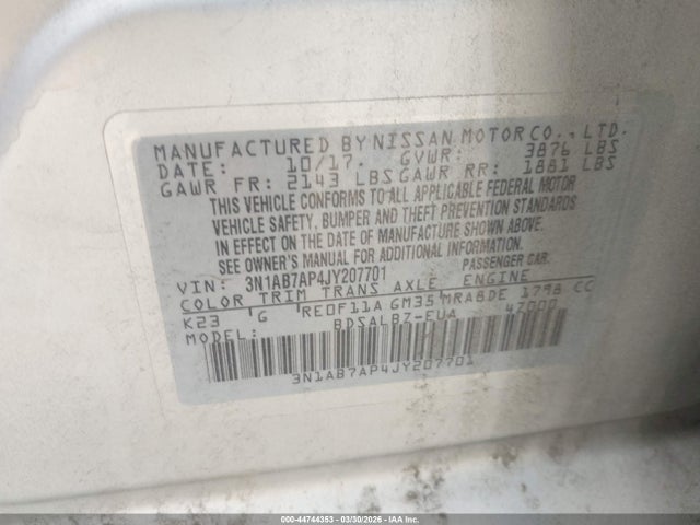 3N1AB7AP4JY207701 Nissan SENTRA S