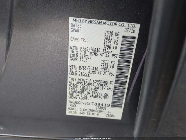 Nissan Frontier Sv 2016 1N6AD0EV2GN789419 Image 9