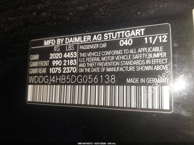 44744372 :رقم المزاد ، WDDGJ4HB5DG056138 vin ، 2013 Mercedes-benz C 250 مزاد بيع