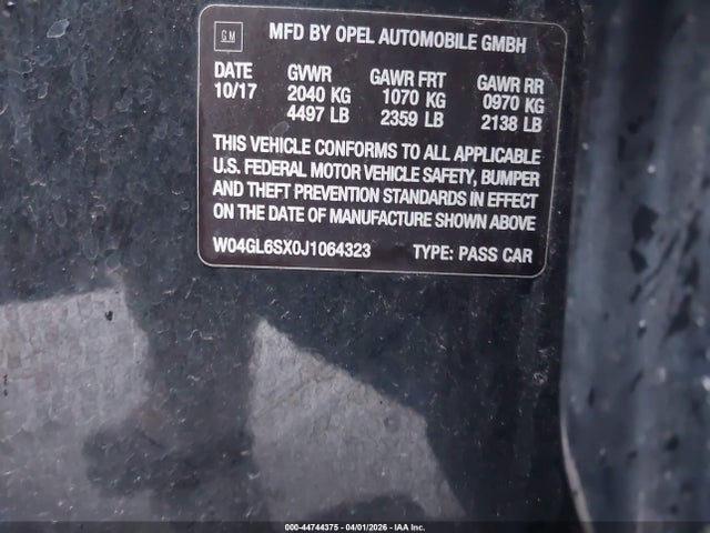 Продаж на аукціоні авто 2018 Buick Regal Sportback Preferred, vin: W04GL6SX0J1064323, номер лоту: 44744375