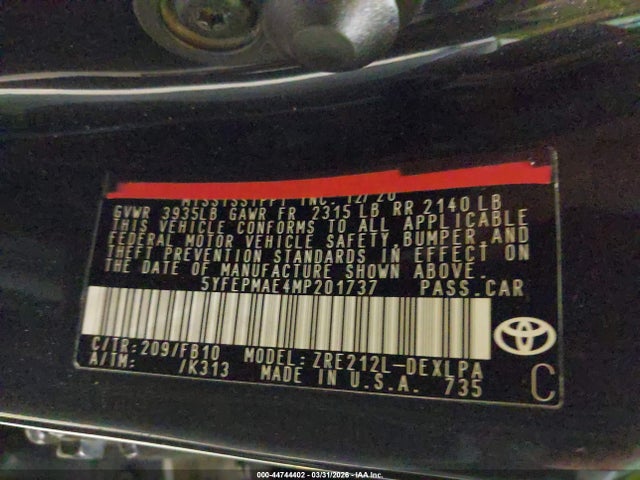 Toyota COROLLA LE 2021 5YFEPMAE4MP201737 Image 9