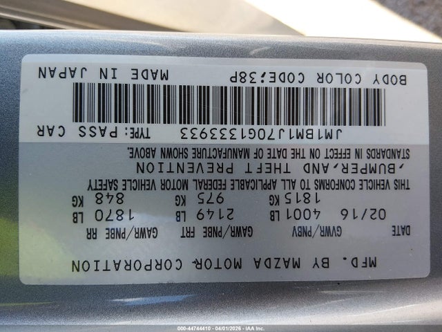 Продажа на аукционе авто 2016 Mazda Mazda3 I Sport, vin: JM1BM1J70G1333933, номер лота: 44744410