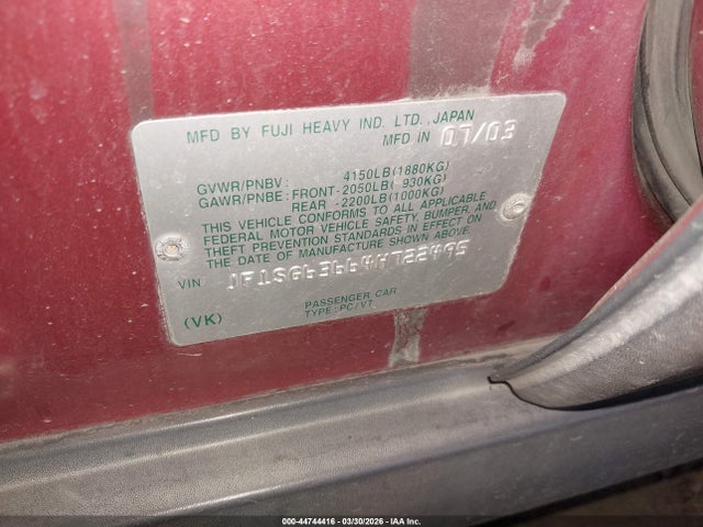 44744416 :رقم المزاد ، JF1SG63664H722495 vin ، 2004 Subaru Forester 2.5x مزاد بيع
