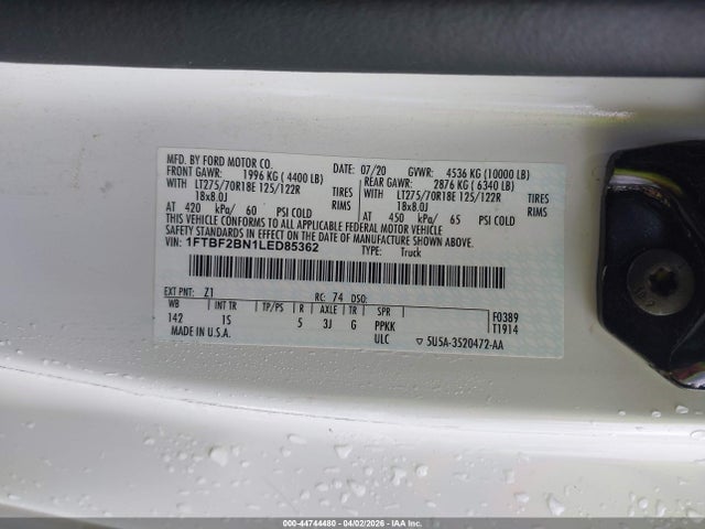 Ford F-250 Xl 2020 1FTBF2BN1LED85362 Image 9