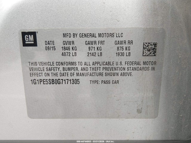 1G1PE5SB0G7171305 Chevrolet Cruze Limited 1lt Auto