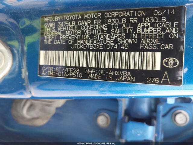 Aukcja sprzedaży 2014 Toyota Prius C One, vin: JTDKDTB3XE1074145, numer aukcji: 44744505
