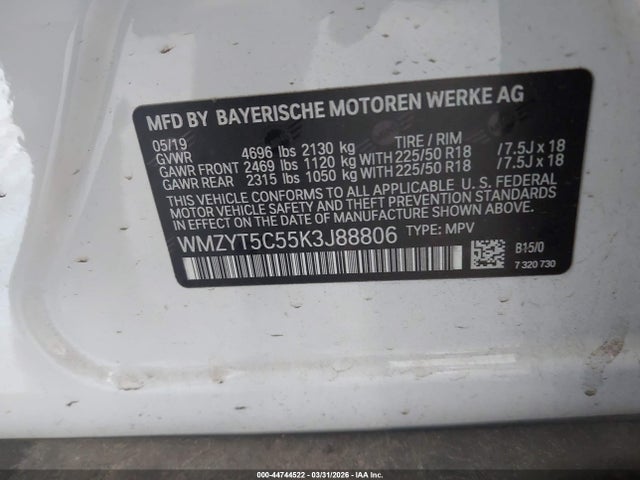 2019 Mini Countryman Cooper S მანქანა იყიდება აუქციონზე, vin: WMZYT5C55K3J88806, აუქციონის ნომერი: 44744522