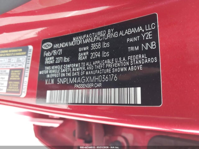 5NPLM4AGXMH036176 Hyundai ELANTRA SEL