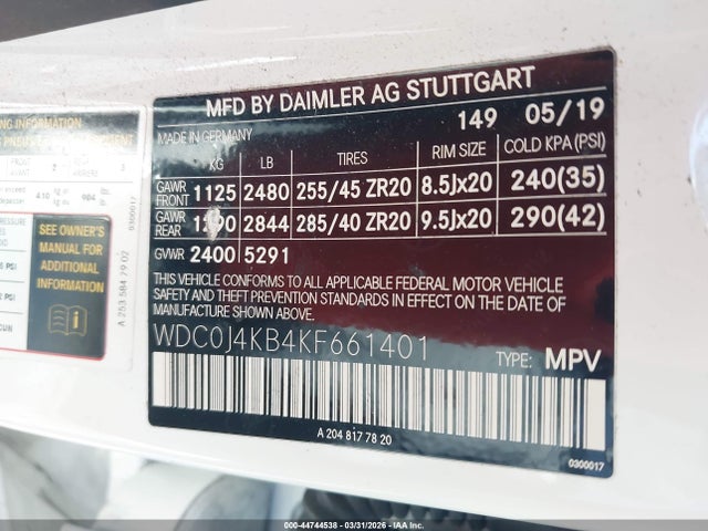 Auction sale of the 2019 Mercedes-benz Glc 300 Coupe 4matic, vin: WDC0J4KB4KF661401, lot number: 44744538