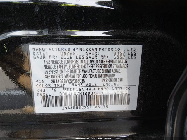 Nissan SENTRA S 2025 3N1AB8BVXSY385035 Image 9