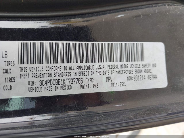 3C4PDCBB1KT737765 Dodge JOURNEY SE
