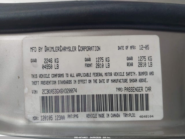 Продажа на аукционе авто 2006 Chrysler 300 Touring, vin: 2C3KA53GX6H320074, номер лота: 44744621