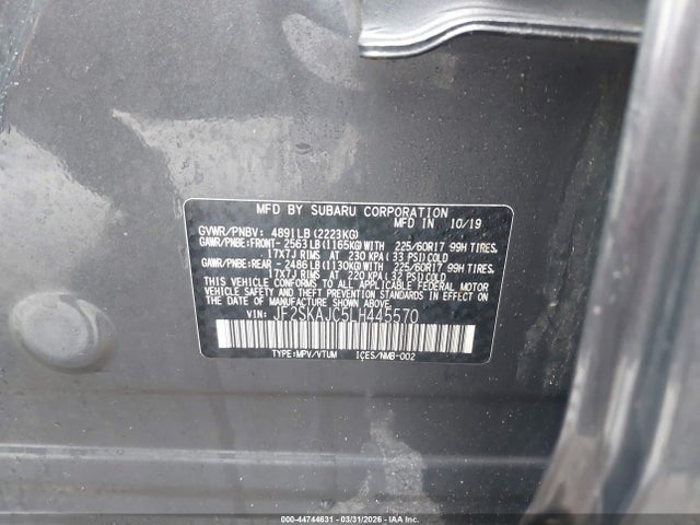 44744631 :رقم المزاد ، JF2SKAJC5LH445570 vin ، 2020 Subaru Forester Premium مزاد بيع
