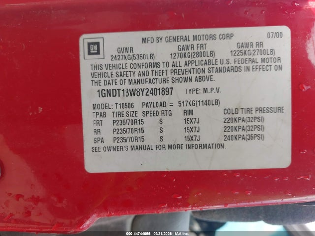 2000 CHEVROLET BLAZER 1GNDT13W8Y2401897 Photo 8