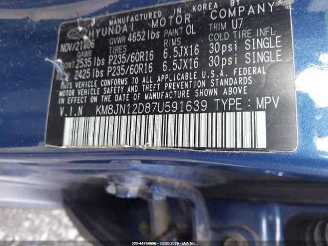 2007 HYUNDAI TUCSON KM8JN12D87U591639 Photo 8
