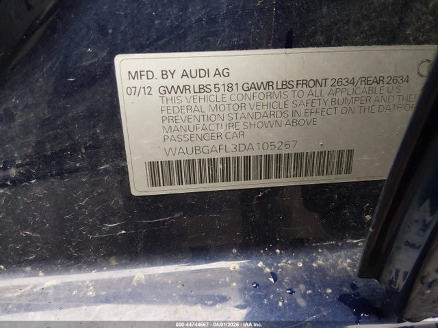 2013 AUDI S4 WAUBGAFL3DA105267 Photo 8