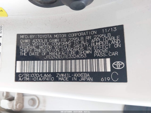 JTDZN3EU1E3324053 Toyota Prius V Five