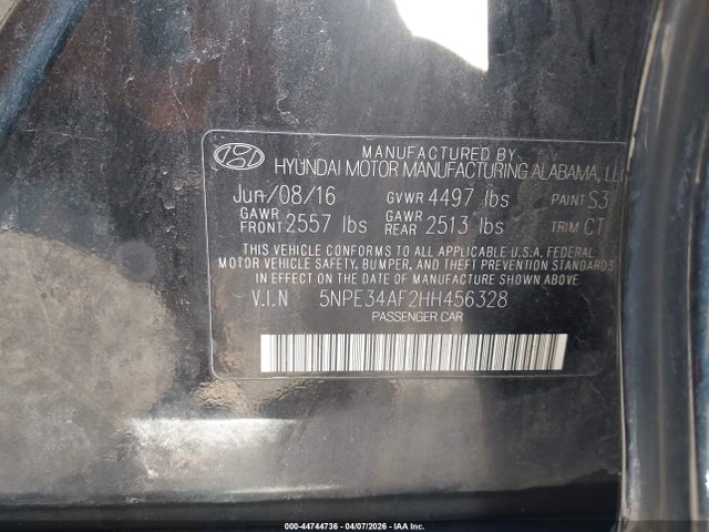 Aukcja sprzedaży 2017 Hyundai Sonata Sport, vin: 5NPE34AF2HH456328, numer aukcji: 44744736