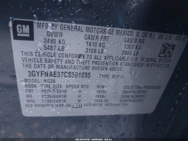 Продажа на аукционе авто 2012 Cadillac Srx Luxury Collection, vin: 3GYFNAE37CS591035, номер лота: 44744740