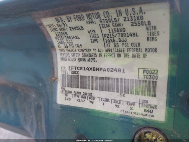 1992 FORD RANGER 1FTCR14X8NPA02481 Photo 8