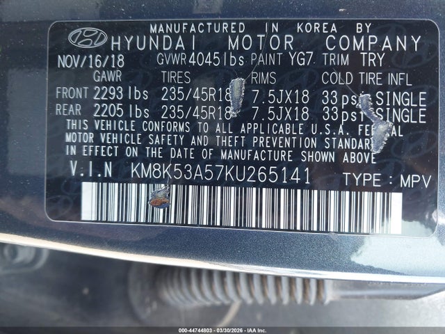 2019 HYUNDAI KONA KM8K53A57KU265141 Photo 8