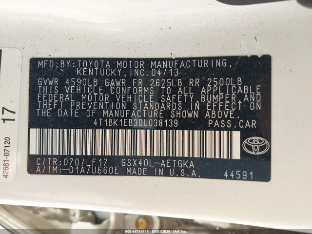 Aukcja sprzedaży 2013 Toyota Avalon Xle Premium, vin: 4T1BK1EB3DU038139, numer aukcji: 44744815