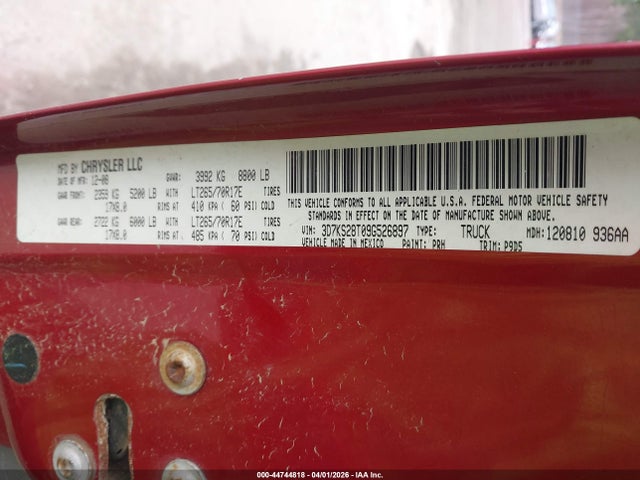 44744818 :رقم المزاد ، 3D7KS28T09G526897 vin ، 2009 Dodge Ram 2500 St مزاد بيع