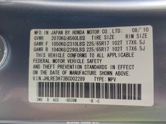 Aukcja sprzedaży 2011 Honda Cr-v Ex-l, vin: JHLRE3H73BC002289, numer aukcji: 44744826