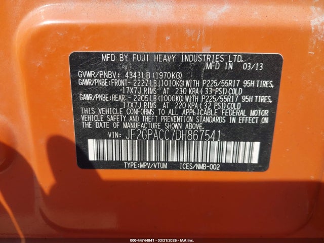 44744841 :رقم المزاد ، JF2GPACC7DH867541 vin ، 2013 Subaru Xv Crosstrek 2.0i Premium مزاد بيع