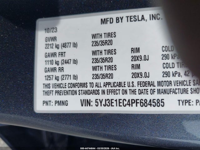Aukcja sprzedaży 2023 Tesla Model 3 Performance Dual Motor All-wheel Drive, vin: 5YJ3E1EC4PF684585, numer aukcji: 44744844
