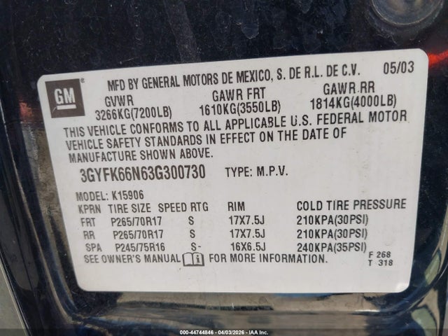 2003 CADILLAC ESCALADE ESV 3GYFK66N63G300730 Photo 8