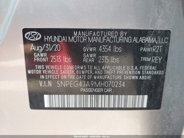 44744853 :رقم المزاد ، 5NPEG4JA9MH070234 vin ، 2021 Hyundai Sonata Se مزاد بيع