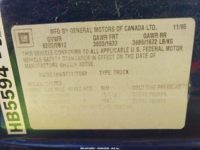 Продаж на аукціоні авто 1996 Chevrolet Gmt-400 C1500, vin: 2GCEC19W9T1110063, номер лоту: 44744881