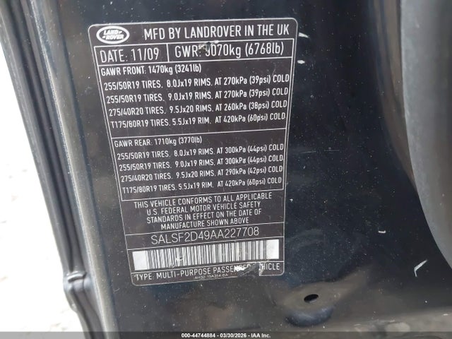 2010 LAND ROVER RANGE ROVER SPORT SALSF2D49AA227708 Photo 8