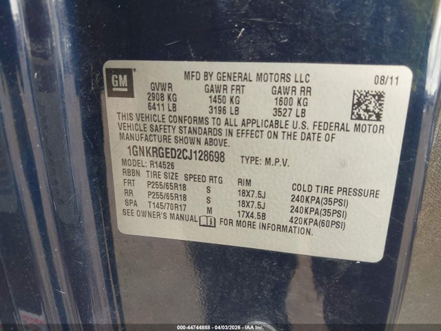 2012 CHEVROLET TRAVERSE 1GNKRGED2CJ128698 Photo 8