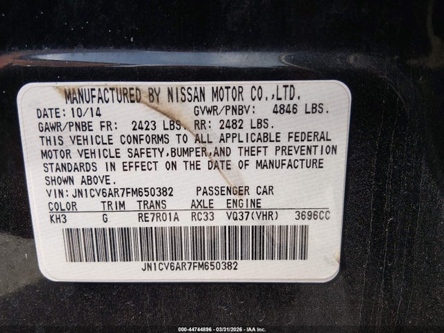 Продаж на аукціоні авто 2015 Infiniti Q40, vin: JN1CV6AR7FM650382, номер лоту: 44744896