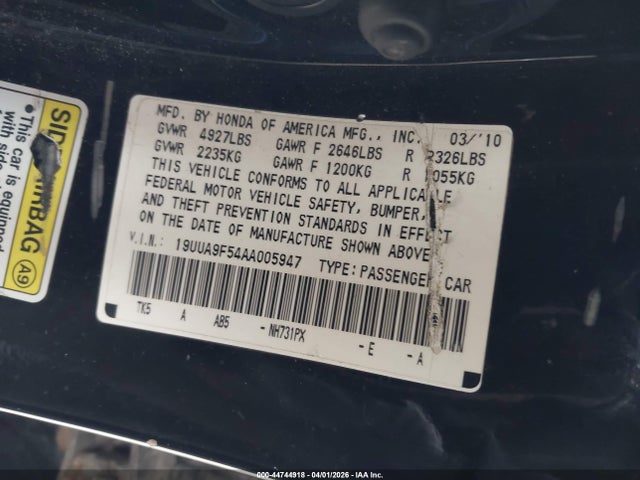 Aukcja sprzedaży 2010 Acura Tl 3.7, vin: 19UUA9F54AA005947, numer aukcji: 44744918