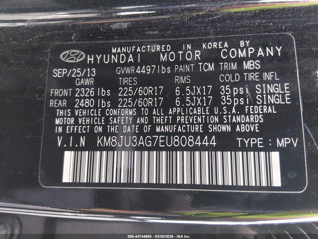 KM8JU3AG7EU808444 Hyundai TUCSON SE