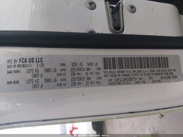 Aukcja sprzedaży 2019 Jeep Cherokee Altitude Fwd, vin: 1C4PJLLB4KD392714, numer aukcji: 44744978