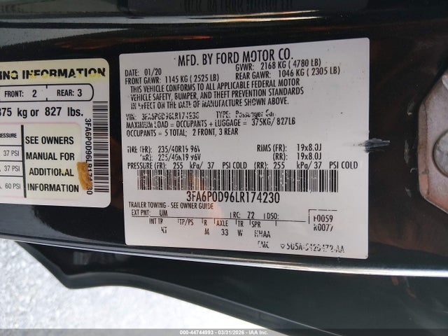 3FA6P0D96LR174230 Ford Fusion Titanium
