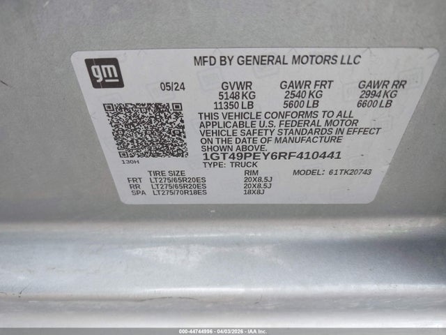 Auction sale of the 2024 Gmc Sierra 2500hd 4wd  Standard Bed At4, vin: 1GT49PEY6RF410441, lot number: 44744996