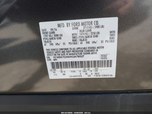 1FM5K7DH0HGA78527 Ford EXPLORER XLT