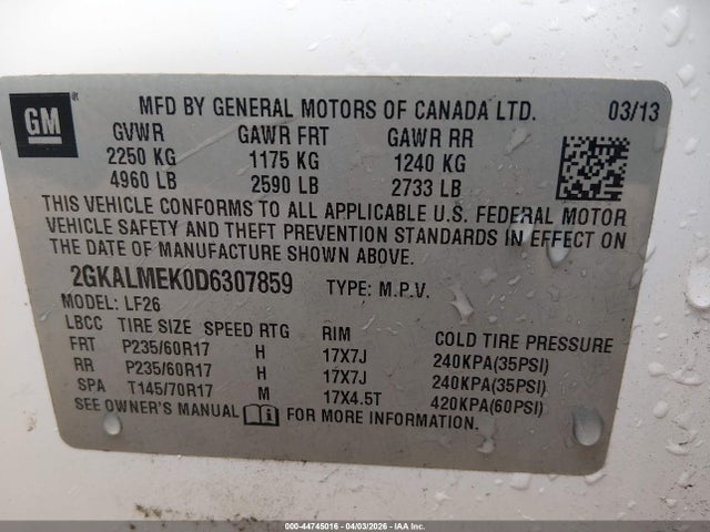 Продажа на аукционе авто 2013 Gmc Terrain Sle-1, vin: 2GKALMEK0D6307859, номер лота: 44745016