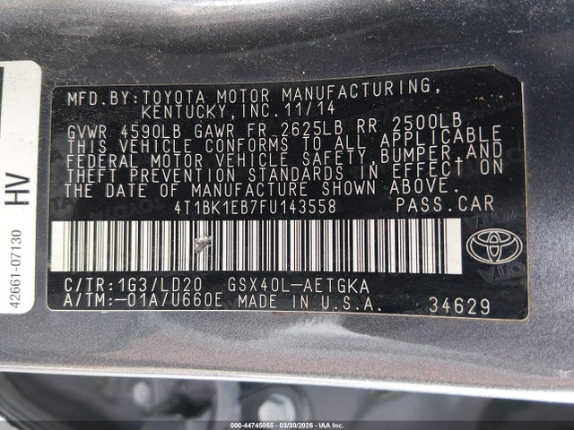 4T1BK1EB7FU143558 Toyota AVALON XLE