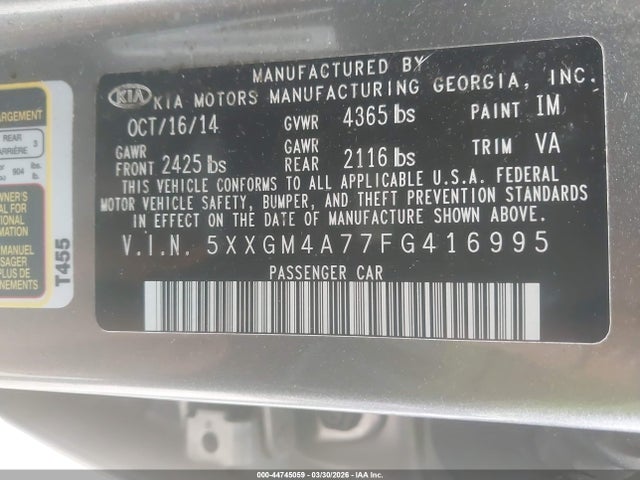 Продажа на аукционе авто 2015 Kia Optima Lx, vin: 5XXGM4A77FG416995, номер лота: 44745059