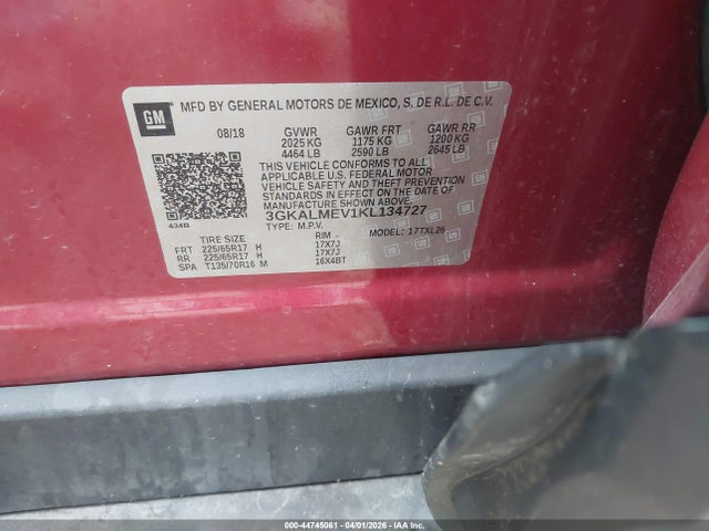 Продаж на аукціоні авто 2019 Gmc Terrain Sle, vin: 3GKALMEV1KL134727, номер лоту: 44745061